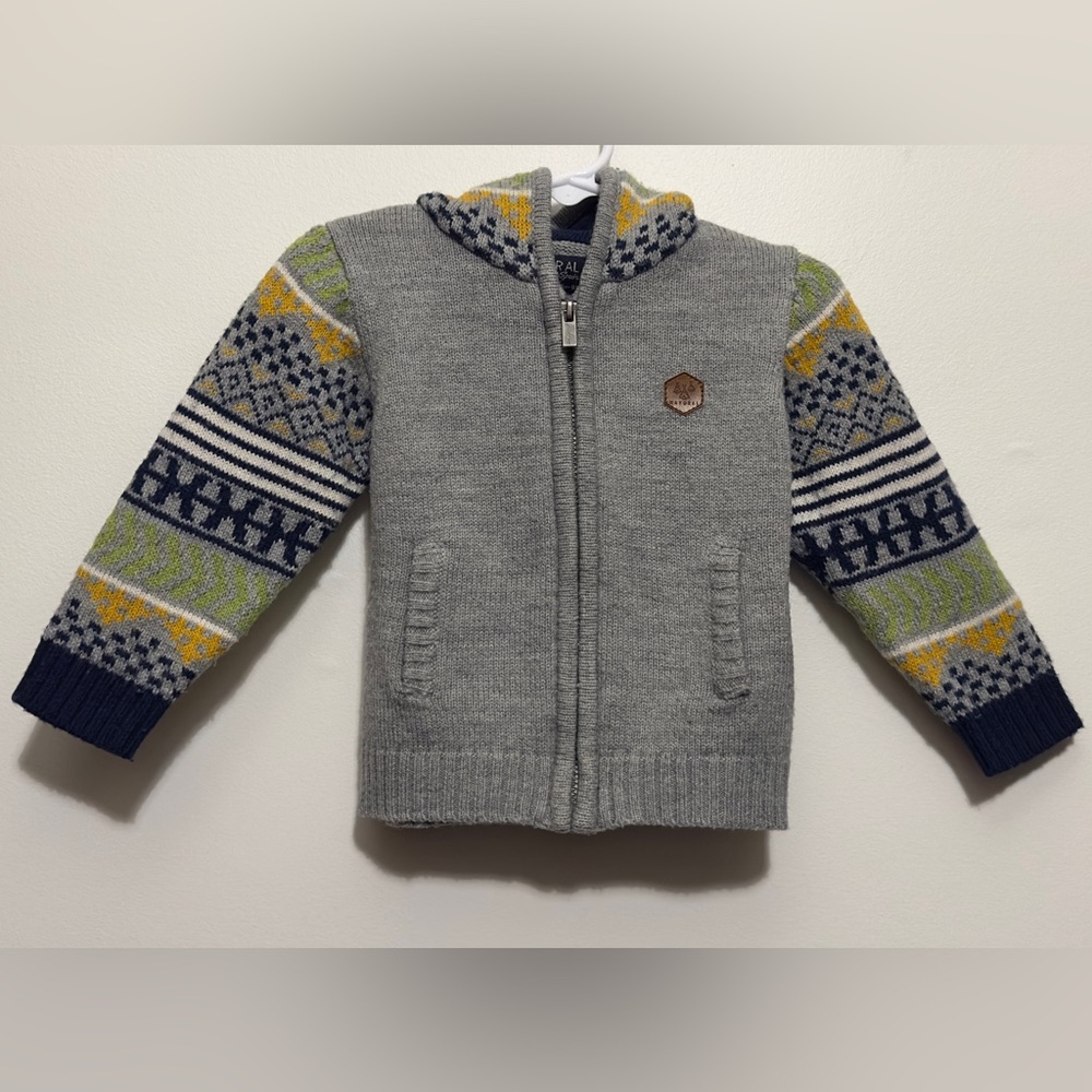 Mayoral Spain Unisex Hooded Zip Cardigan Fair Isle Inspired Size 18 Months